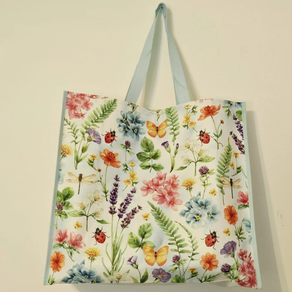 Dragonflies Ladybugs Lavender Fern Flowers Butterflies Shopping TJMaxx Bag
